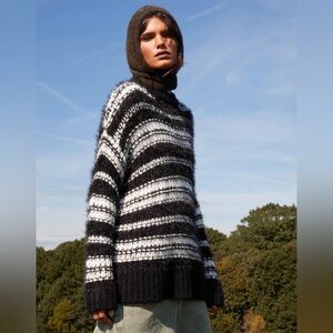 Topshop Black and White Striped Turtleneck Sweater